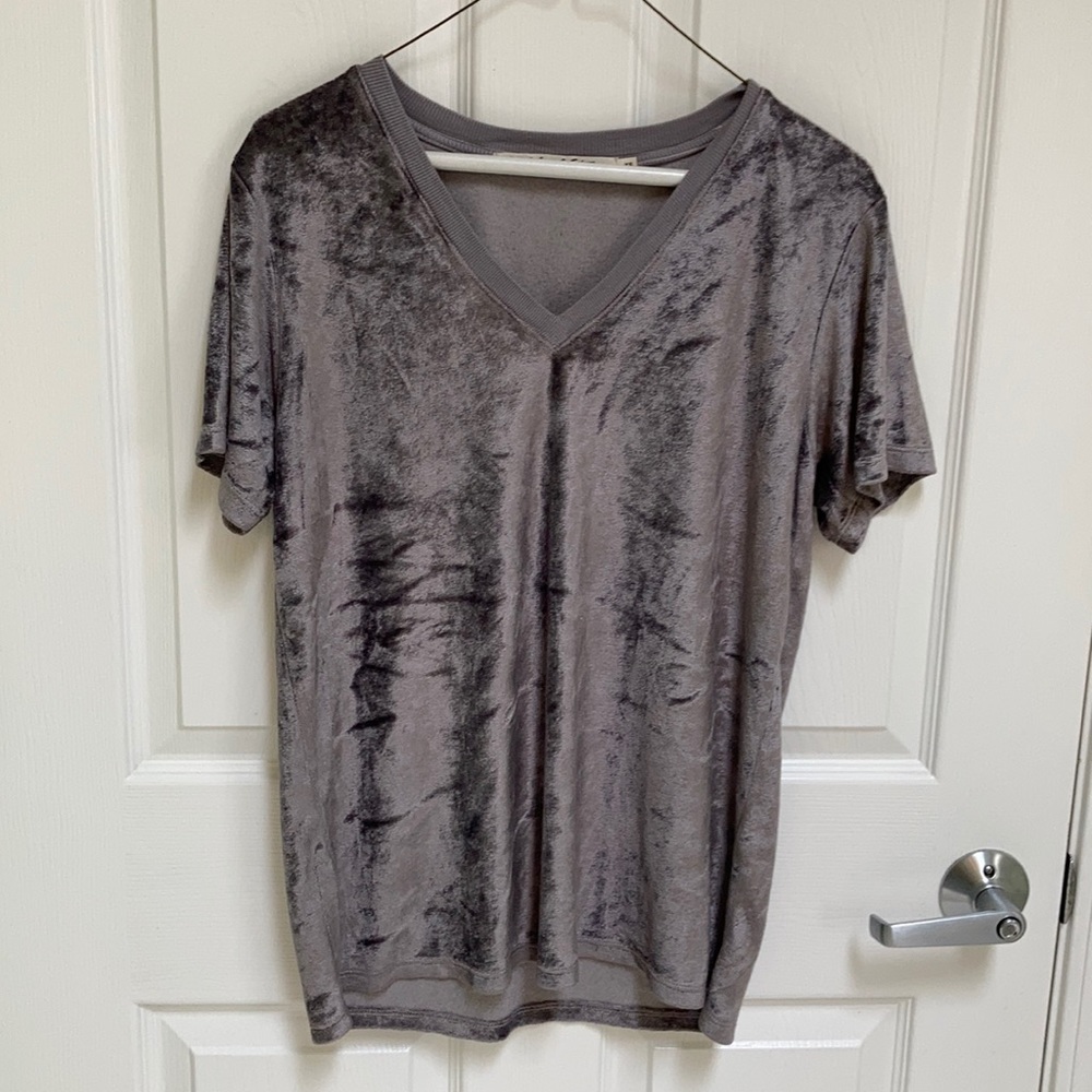 Michael Stars grey crushed velvet v neck top XS
